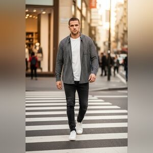 Ariat SZ XXL Dark Smal Window Pane Long Sleeve Button Down Western Shirt